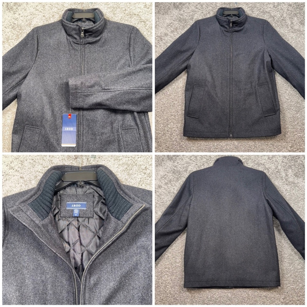 IZOD Mens Wool Harrington Jacket Full Zip Charcoal Gray Size Small NEW $199